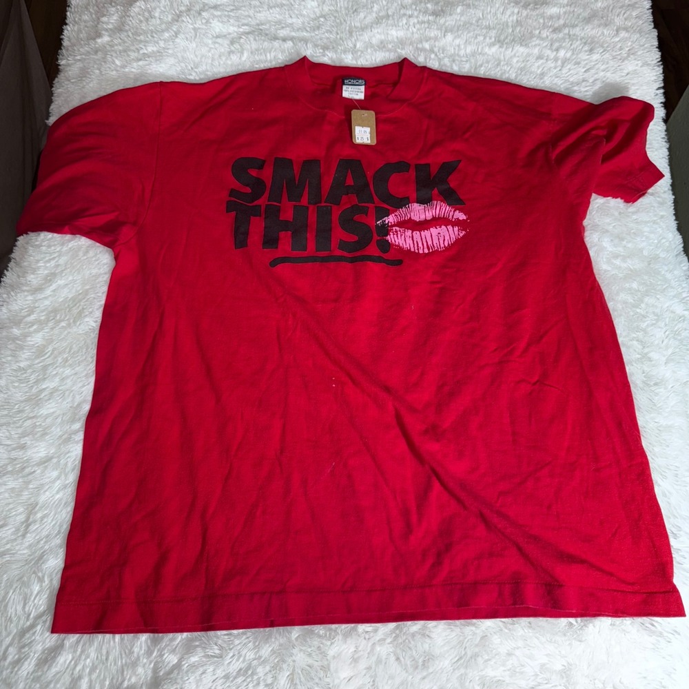 Honors Vintage 90s Smack This‎ Red Graphic Tee Shirt Mens XL Single Stitch Humor